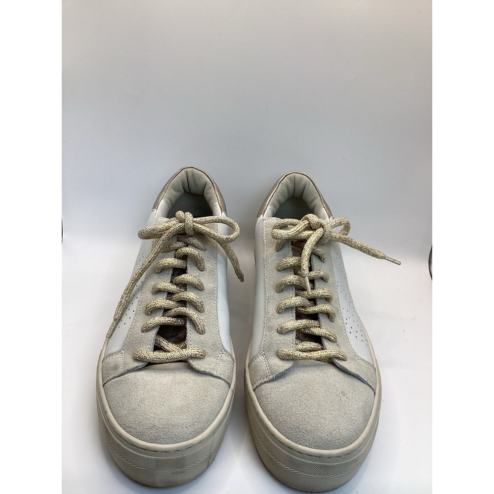 P448 Thea women size 39 white leather suede sneakers metallic heel